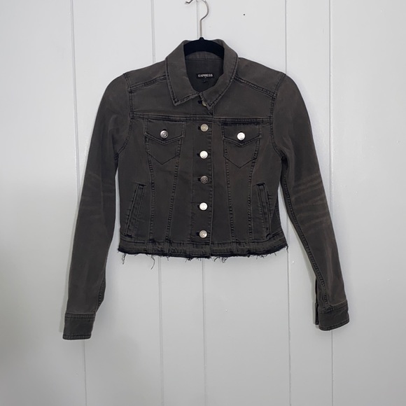 Express Women’s Long Sleeve Black Distressed Denim Button Up Jacket Size XS - Picture 1 of 9
